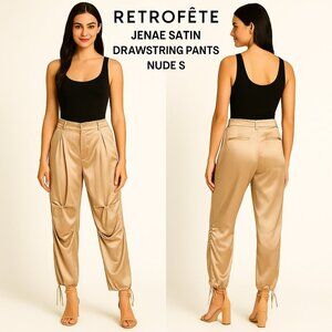 Retrofête Jenae Satin Drawstring Pants Nude S